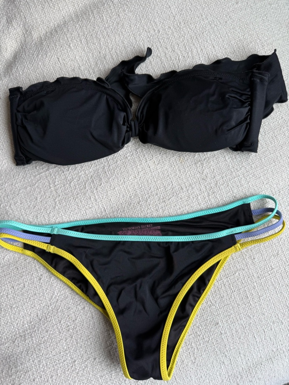 Victoria's Secret Black Bikini with Yellow, Mint & Lavender Trim - Picture 1 of 2